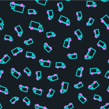 Çizgi teslimat kamyonu ikonu siyah arka planda izole edilmiş kusursuz desen. Vektör İllüstrasyonu.