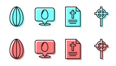 Paskalya Yumurtası, Paskalya Yumurtası, Paskalya Yumurtası ve Hıristiyan haç ikonu içeren konuşma balonu. Vektör.