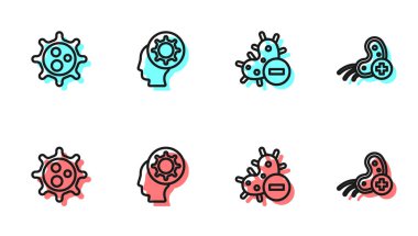 Negatif virüsü, virüsü, insanı ve pozitif ikonu yerleştir. Vektör.