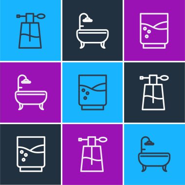 Parfüm, su bardağı ve küvet ikonu. Vektör.