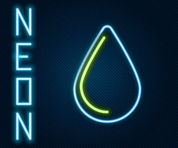 Glödande Neon Line Vatten Droppe Ikon Isolerad Svart Bakgrund Färgstarkt — Stock vektor