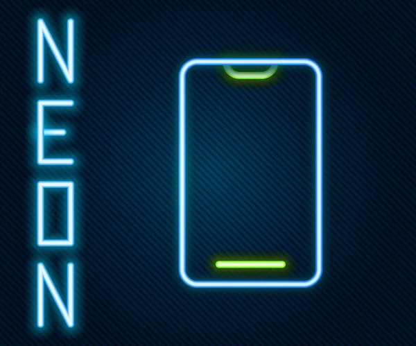 Zářící Neonová Linka Smartphone Ikona Mobilního Telefonu Izolované Černém Pozadí — Stockový vektor