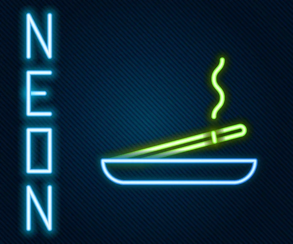 Leuchtende Neon Linie Duftende Wellness Stick Auf Einem Holzständer Symbol — Stockvektor