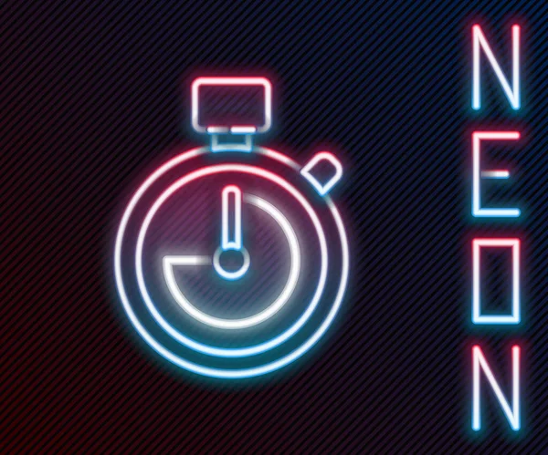 Zářící Neonová Čára Ikona Stopwatch Izolovaná Černém Pozadí Časový Spínač — Stockový vektor