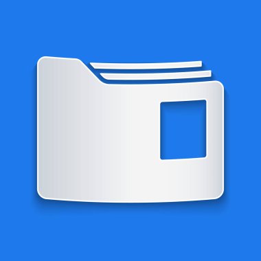 Kağıt kesimi Belge klasörü simgesi mavi arkaplanda izole edildi. Muhasebe klasörü sembolü. Muhasebe yönetimi. Kağıt sanatı tarzı. Vektör İllüstrasyonu.