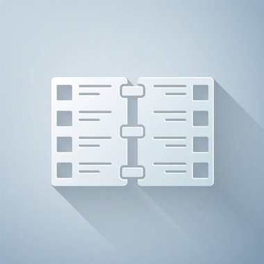 Kağıt kesiği Restoran Kafe menüsü simgesi gri arkaplanda izole edildi. Kağıt sanatı tarzı. Vektör İllüstrasyonu.