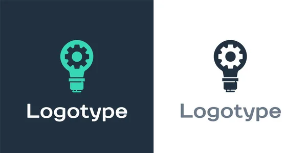 Logotype Lamp Tandwielpictogram Geïsoleerd Witte Achtergrond Innovatieconcept Zakelijk Idee Logo — Stockvector