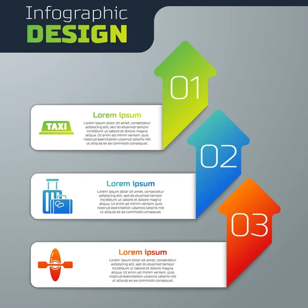 Set Taxi Autodak Koffer Kajak Kano Bedrijfsinfographic Sjabloon Vector — Stockvector