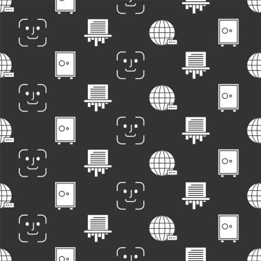 Sosyal ağı, Güvenli, Yüz Tanıma ve Kağıt Parçalayıcıyı kusursuz bir şekilde ayarla. Vektör.