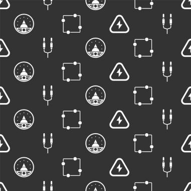 Yüksek voltaj, ses krikoyu, ampere ölçer, multimetre, voltmetre ve elektrik devre şemasını kusursuz şablona ayarlayın. Vektör.