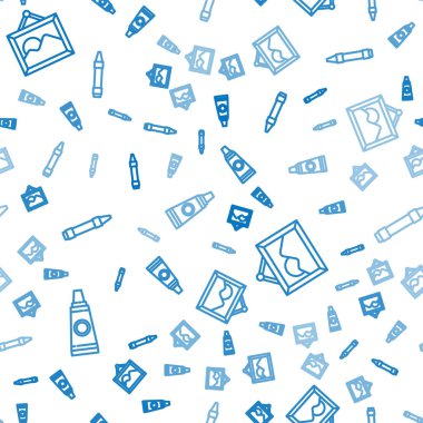 Boya paleti, resim manzarası ve pürüzsüz desen üzerine çizim yapmak için mum boya kalemleri ile boru hattını ayarlayın. Vektör.