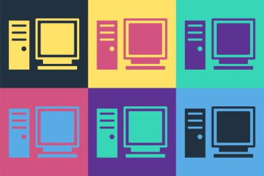 Pop Art Bilgisayar monitörü simgesi renk arkaplanında izole edildi. Bilgisayar bileşeni işareti. Vektör İllüstrasyonu.
