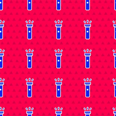 Mavi Fenerin simgesi kırmızı arkaplanda izole edilmiş. Vektör İllüstrasyonu