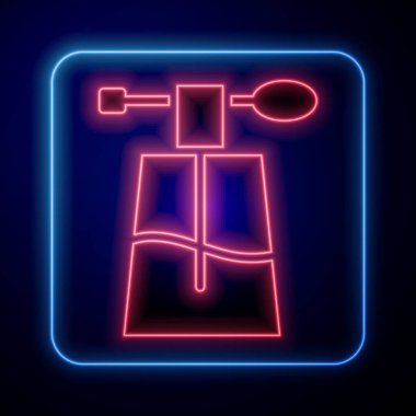 Parlayan neon parfüm ikonu mavi arkaplanda izole edildi. Vektör İllüstrasyonu