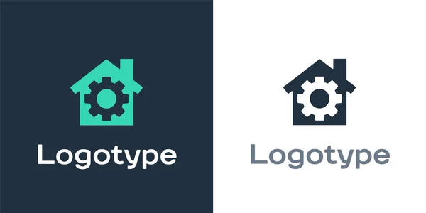 Logotype House або будинок з іконою передачі, ізольованою на білому тлі. Пристосування, обслуговування, встановлення, технічне обслуговування, ремонт, ремонт. Logo design template element Векторний приклад — стоковий вектор