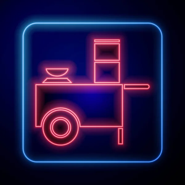 Gloeiende neon Fast street food cart icoon geïsoleerd op blauwe achtergrond. Stedelijke kiosk. Vector Illustratie — Stockvector