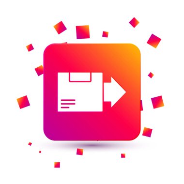 Beyaz arka planda izole edilmiş beyaz karton kutu simgesi. Kutu, paket, paket işareti. Teslimat ve ambalaj. Kare renk düğmesi. Vektör İllüstrasyonu