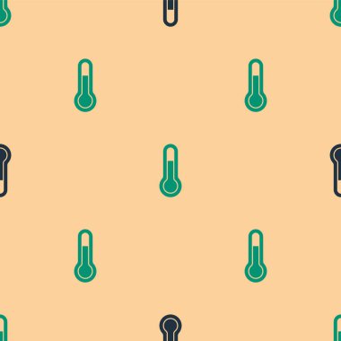 Yeşil ve siyah Meteoroloji termometresi bej arka planda izole edilmiş ikon izolasyonu ölçüyor. Termometre termometresi sıcak ya da soğuk hava gösteriyor. Vektör İllüstrasyonu