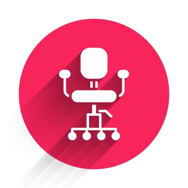 Beyaz Saray sandalye ikonu uzun gölgeli. Kırmızı daire düğmesi. Vektör İllüstrasyonu