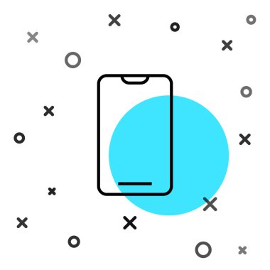 Siyah çizgi Akıllı Telefon, beyaz arkaplanda izole edilmiş cep telefonu simgesi. Rastgele dinamik şekiller. Vektör İllüstrasyonu