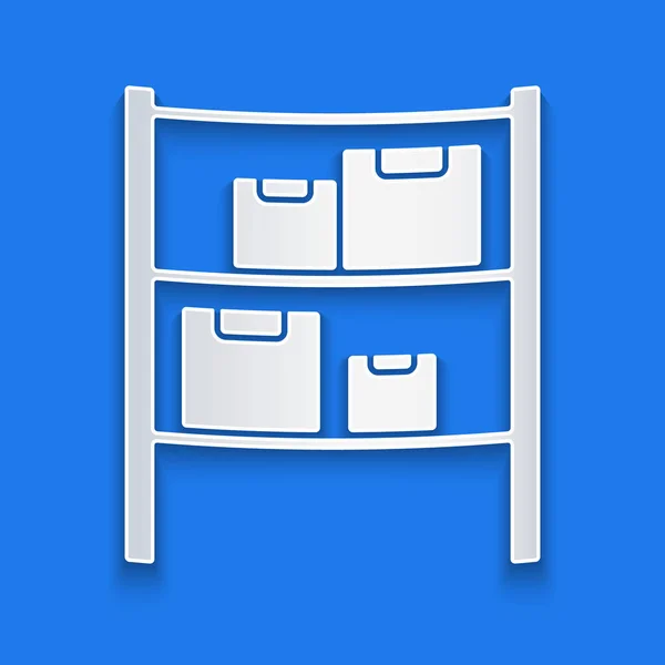 Corte de papel Icono de almacén aislado sobre fondo azul. Estilo de arte de papel. Ilustración vectorial — Vector de stock