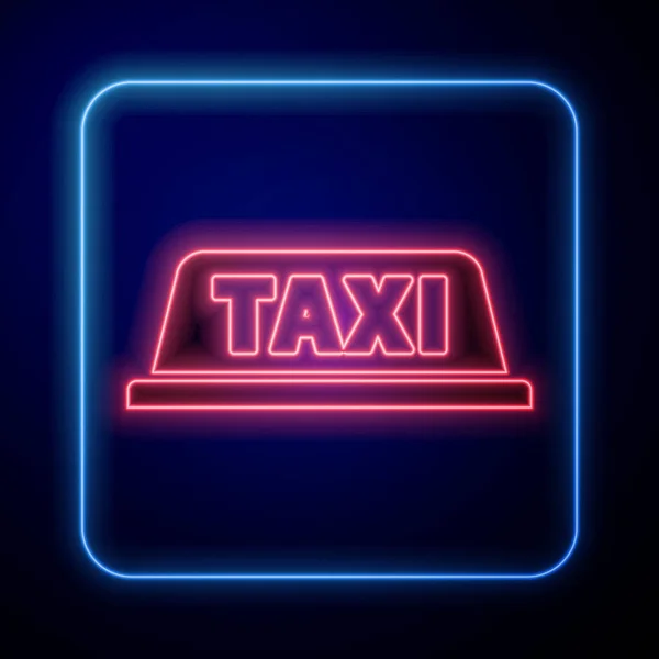Сяючий неоновий автомобільний дах таксі ізольований на синьому фоні. Векторна ілюстрація — стоковий вектор