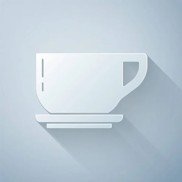 Papel cortado icono taza de café aislado sobre fondo gris. Taza de té. Café caliente. Estilo de arte de papel. Ilustración vectorial — Vector de stock