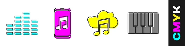 Set Music equalizer, Music player, Music streaming service and Music synthesizer icon. Vector — Stock Vector