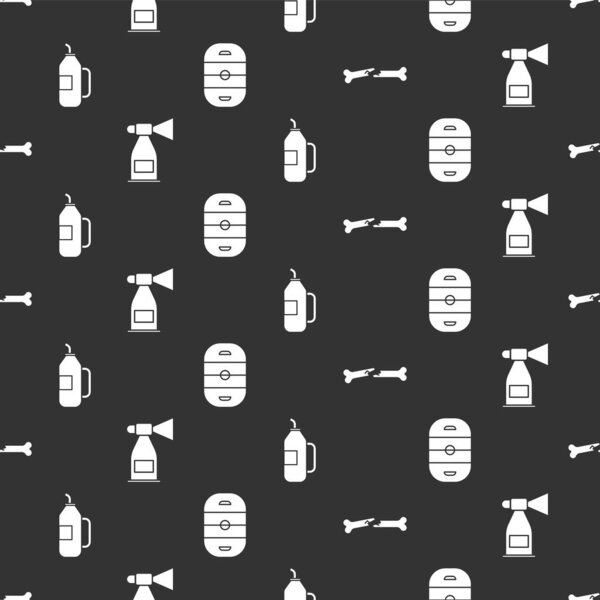 Set Human broken bone, Air horn, Fitness shaker and Ice hockey rink on seamless pattern. Vector