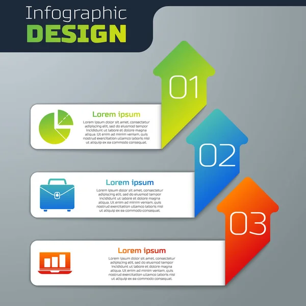 Définir l'infographie graphique à secteurs, mallette et ordinateur portable avec graphique graphique. Modèle d'infographie d'entreprise. Vecteur — Image vectorielle