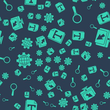 Metin dosya belgesi, büyüteç, Yeryüzü küresi ve teçhizatı, bilgisayar monitörü ve imleci pürüzsüz desen üzerinde ayarla. Vektör