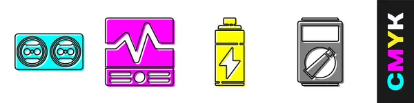 Set Steckdose, Elektrische Messgeräte, Batterie und Multimeter-Symbol. Vektor — Stockvektor