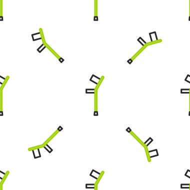 Çizgi Değnekleri veya koltuk değnekleri simgesi beyaz arkaplanda izole edilmiş kusursuz desen. Kas iskeleti hastalığı olan insanların rehabilitasyonu için gerekli ekipman. Renkli taslak. Vektör