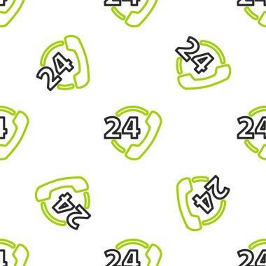 Hat Telefonu 24 saat destek ikonu beyaz arka planda izole edilmiş pürüzsüz desen. Tüm gün müşteri destek merkezi. Tam zamanlı çağrı servisi. Vektör İllüstrasyonu