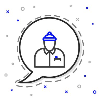 Çizgi hokey koçu simgesi beyaz arkaplanda izole edildi. Renkli taslak konsepti. Vektör İllüstrasyonu