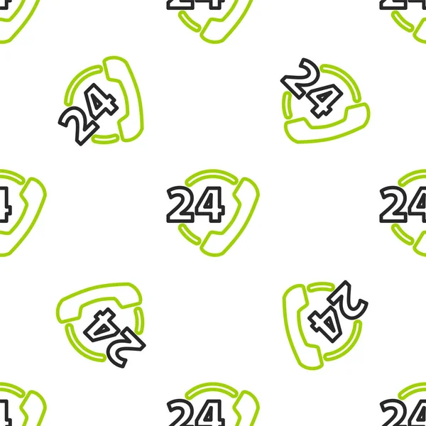 Hat Telefonu 24 saat destek ikonu beyaz arka planda izole edilmiş pürüzsüz desen. Tüm gün müşteri destek merkezi. Tam zamanlı çağrı servisi. Vektör İllüstrasyonu