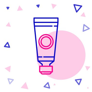 Beyaz arkaplanda izole edilmiş boya palet simgesine sahip çizgi tübü. Renkli taslak konsepti. Vektör İllüstrasyonu