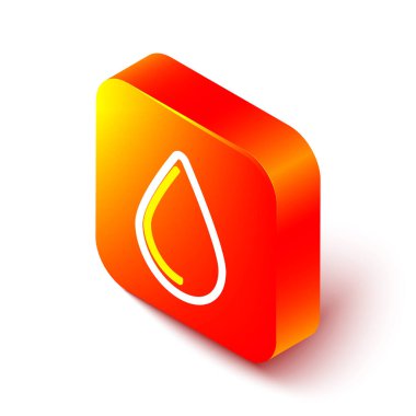 Beyaz arkaplanda Isometric hattı su bırakma simgesi izole edildi. Turuncu kare düğme. Vektör İllüstrasyonu