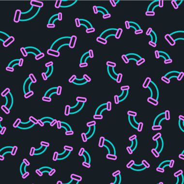 Çizgi Endüstrisi metalik boru ikonu siyah arka planda izole edilmiş pürüzsüz desen. Tesisat boru hattının farklı şekillerde parçaları. Vektör İllüstrasyonu