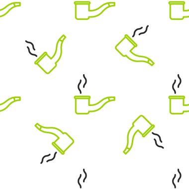 Duman ikonlu çizgi tüttürme piposu beyaz arka planda izole edilmiş pürüzsüz desen. Tütün piposu. Vektör İllüstrasyonu