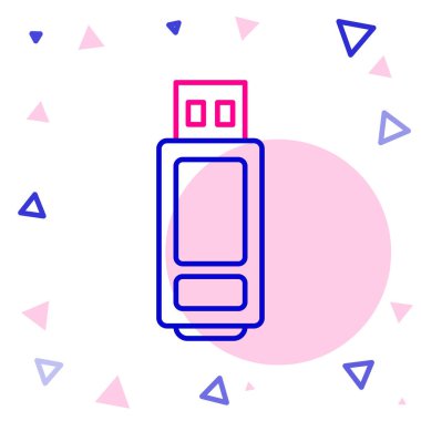 Satır USB flash disk simgesi beyaz arkaplanda izole edildi. Renkli taslak konsepti. Vektör İllüstrasyonu