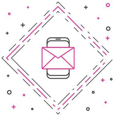 Cep telefonu ve zarf, yeni mesaj, beyaz arkaplanda izole edilmiş posta simgesi. E-posta bültenleri, başlıklar, blog yazıları için kullanım. Renkli taslak konsepti. Vektör İllüstrasyonu