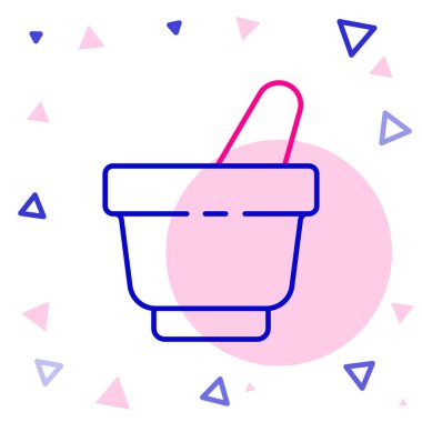 Havan topu ve tokmak simgesi beyaz arkaplanda izole edildi. Renkli taslak konsepti. Vektör İllüstrasyonu