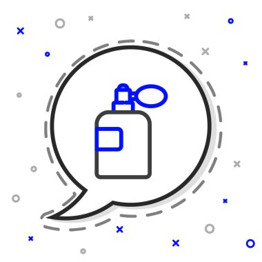 Beyaz arkaplanda çizgi parfüm ikonu izole edildi. Renkli taslak konsepti. Vektör İllüstrasyonu