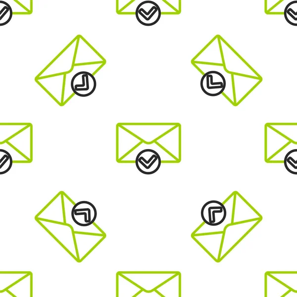 Satır Zarfı ve işaretleme simgesi beyaz arkaplanda izole edilmiş kusursuz desen. Başarılı bir e-posta teslimatı, e-posta teslimatı. Vektör İllüstrasyonu — Stok Vektör