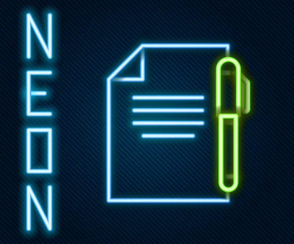 Glödande neon line Dokument och penna ikon isolerad på svart bakgrund. Filikon. Checklista ikonen. Affärsidé. Färgstarkt skisskoncept. Vektor Illustration — Stock vektor