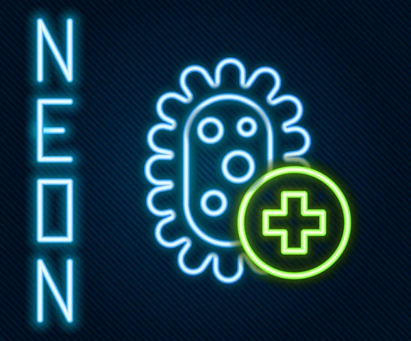 Parlayan neon hattı pozitif virüs ikonu siyah arkaplanda izole edildi. Corona virüsü 2019-nCoV. Bakteri ve mikroplar, hücre kanseri, mikrop, mantar. Renkli taslak konsepti. Vektör İllüstrasyonu — Stok Vektör