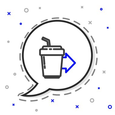 Çizgili kahve fincanı beyaz arka planda izole edilmiş bir ikon haline gelecek. Renkli taslak konsepti. Vektör İllüstrasyonu