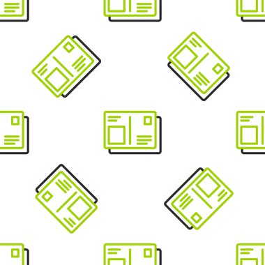 Vize damgası simgesi olan çizgi pasaportu beyaz arka planda izole edilmiş. Kimlik Belgesi. Vektör İllüstrasyonu