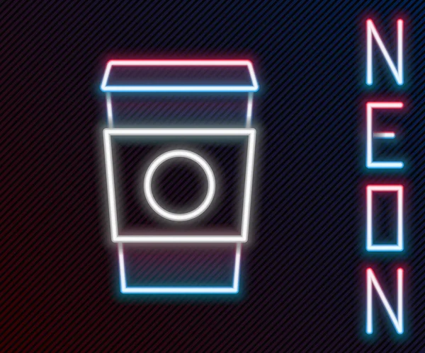 Linea neon incandescente Tazza di caffè per andare icona isolata su sfondo nero. Concetto di contorno colorato. Illustrazione vettoriale — Vettoriale Stock